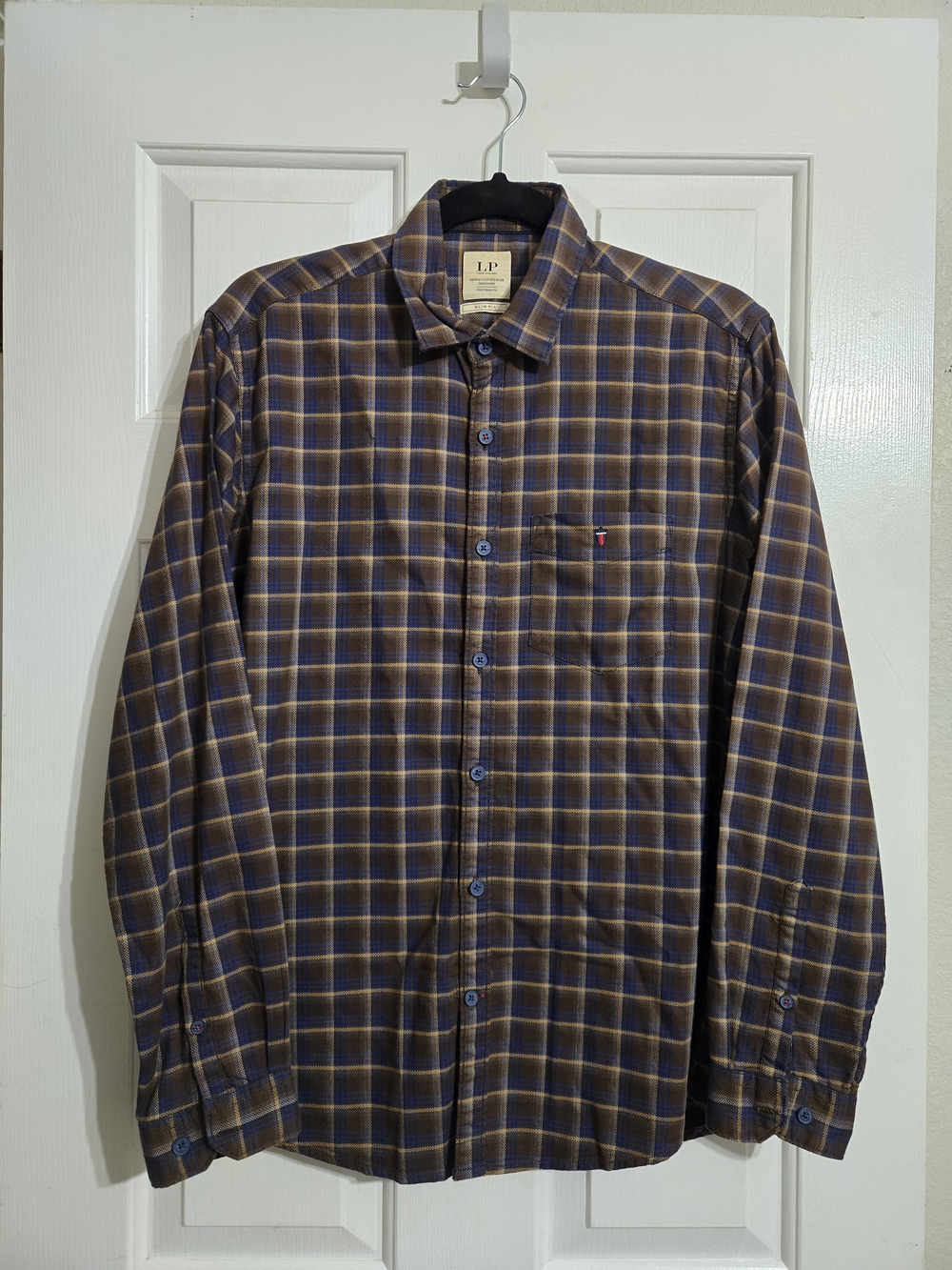 Louis Philippe Blue and Brown Plaid Long-Sleeve Shirt